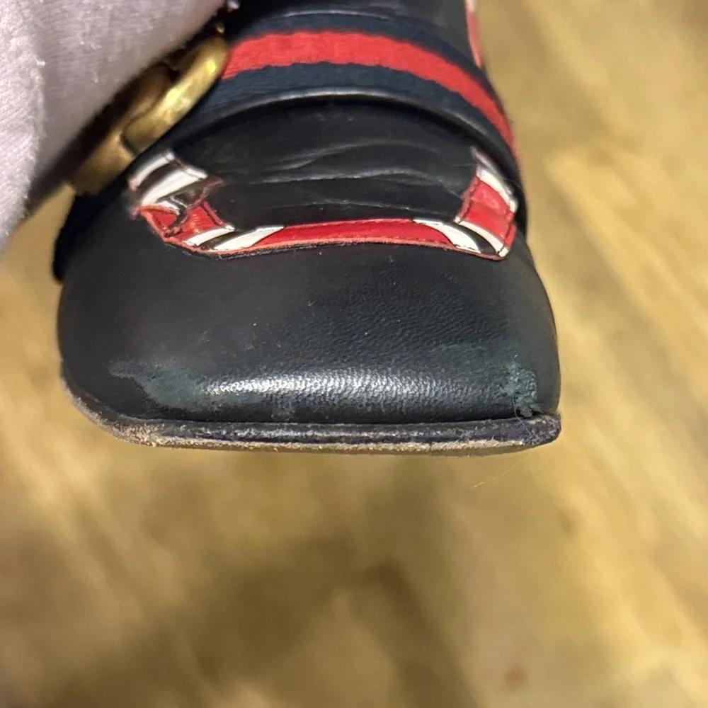 Gucci Women's Yoko Snake Black and Red Leather Loafers - Picture 5 of 8
